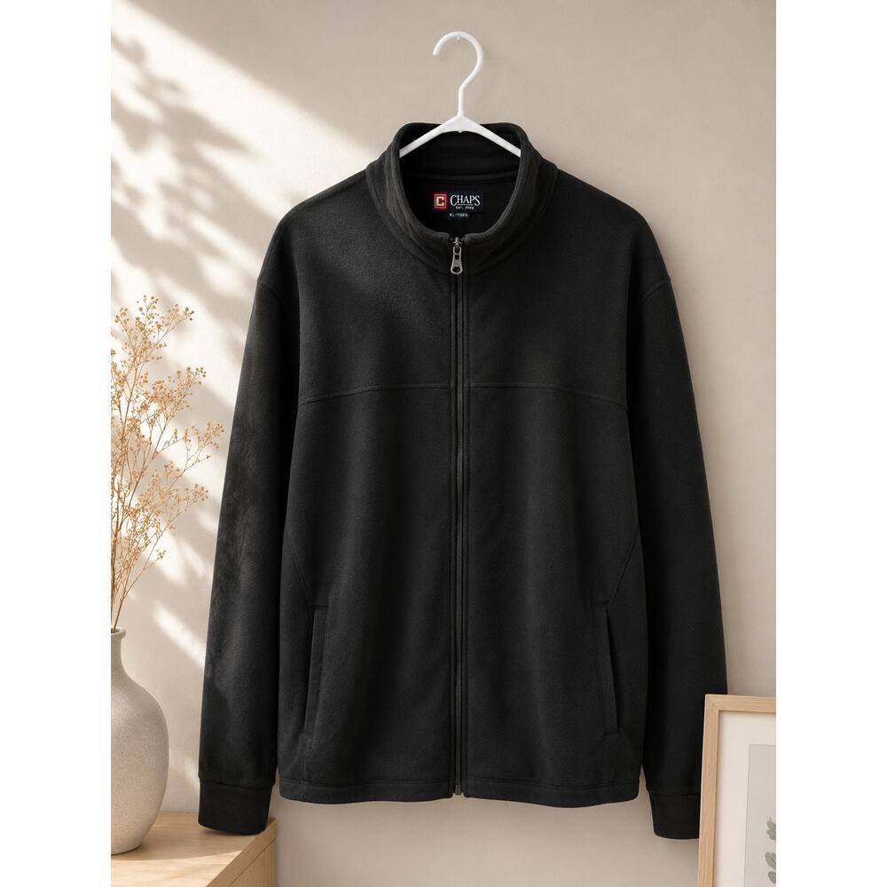 Chaps Men’s Black Full Zip Fleece Jacket XL Soft Lightweight Pullover